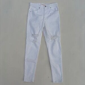 Levis Mile High Super Skinny White Distressed High Rise Jeans 28x28